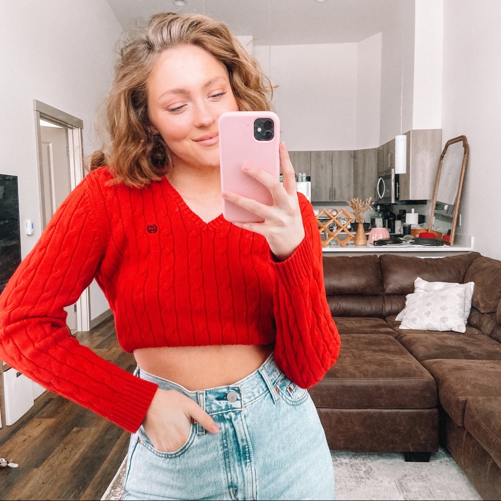 Vintage sweater red cable knit Chaps